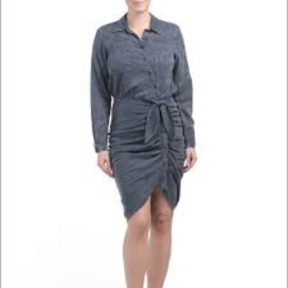 Young Fabulous & Broke Ruched Button Front Tie Shirt Dress Size XS